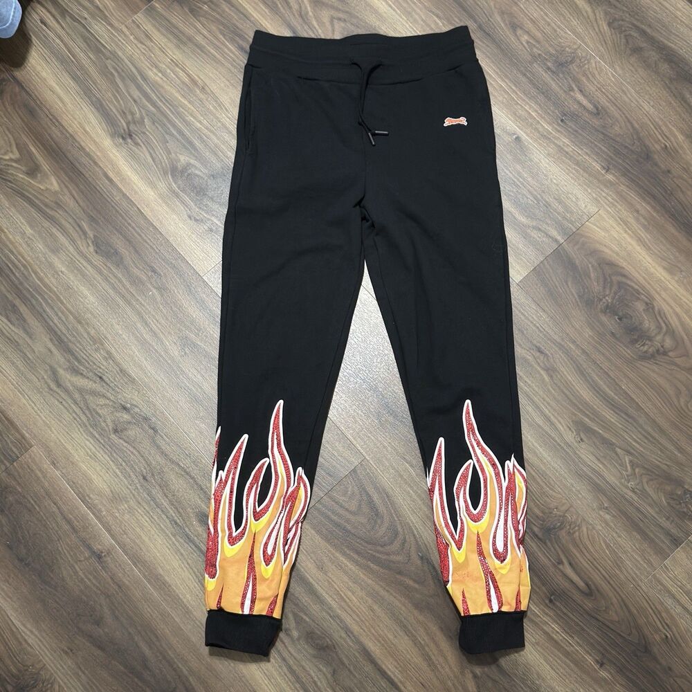 Le Tigre Track Pants L Black Red Yellow Flames Bloke Tiger Embroidered